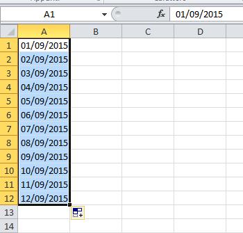 IL TRASCINAMENTO DI DATE Se, ad esempio, si digita in A1 la data 01/09/2015, allora, posizionandosi