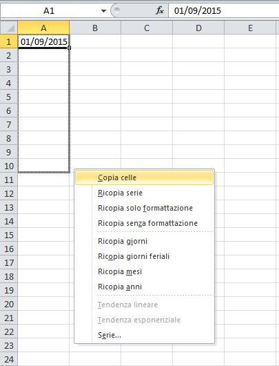 IL TRASCINAMENTO DI DATE Si può raffinare ulteriormente la tecnica di trascinamento se ci si posiziona sulla maniglia di A1 e si effettua il