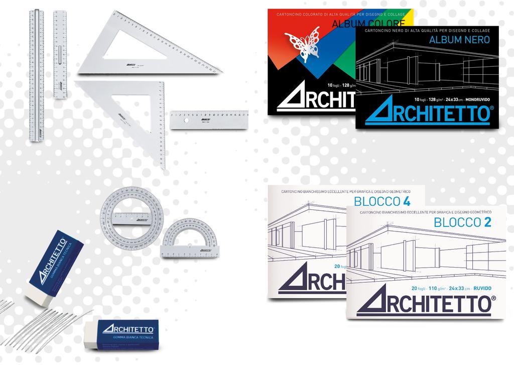 Righe e squadre in Kristall-K Gamma in speciale materiale Kristall-K flessibile e indeformabile. Custodia in PVC trasparente.