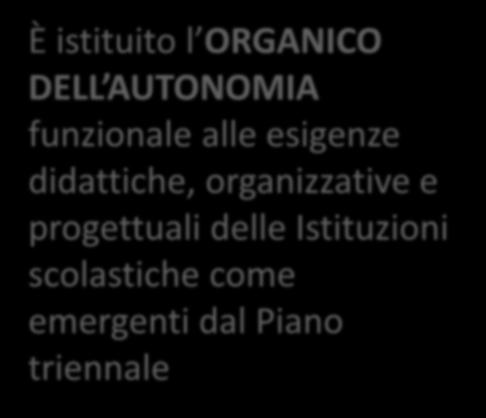 AUTONOMIA SCOLASTICA E VALORIZZAZIONE DELL OFFERTA FORMATIVA Rafforzata la funzione del DIRIGENTE SCOLASTICO per garantire una immediata e celere gestione delle risorse umane, finanziarie,