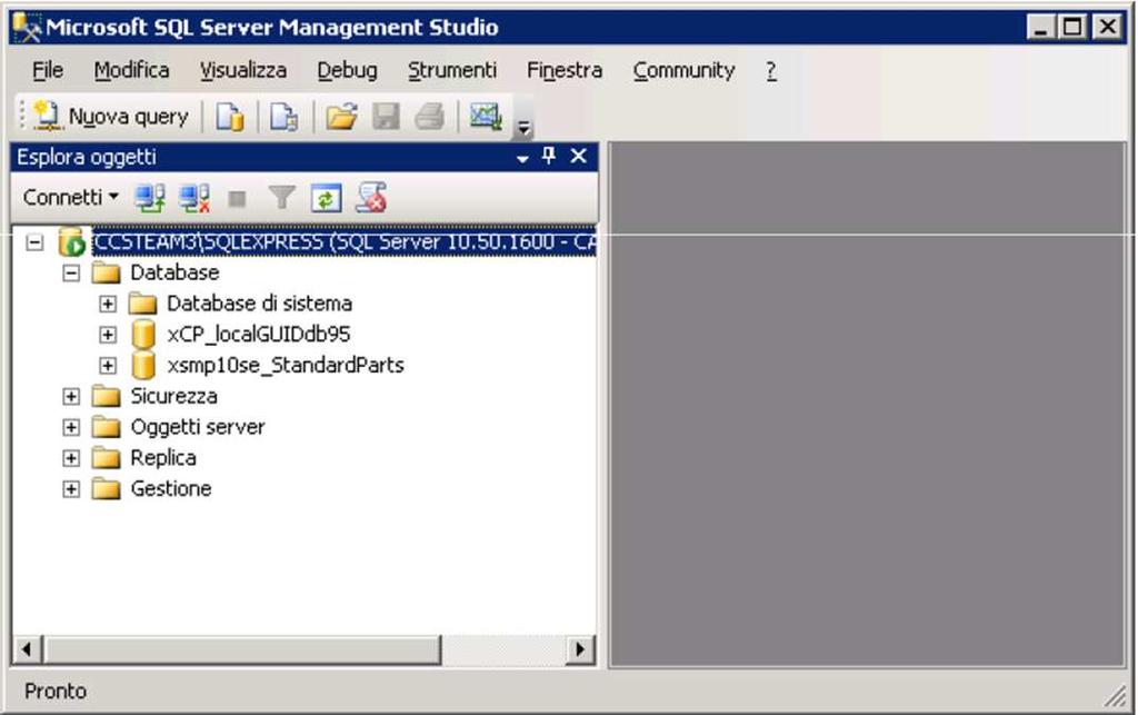 8. FINE CONFIGURAZIONE SERVER Accedere nuovamente al SQL Server Management Studio, e verificare