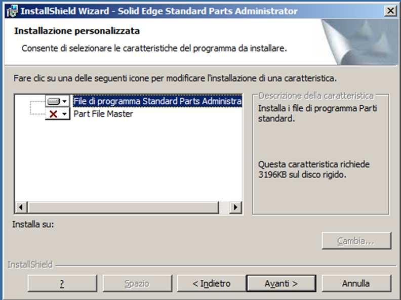 3. INSTALLAZIONE CLIENT (RICHIEDE UN SERVER) Dopo aver installato Solid Edge, dall interfaccia di installazione, avviare l installazione di: Amministrazione della parti standard.