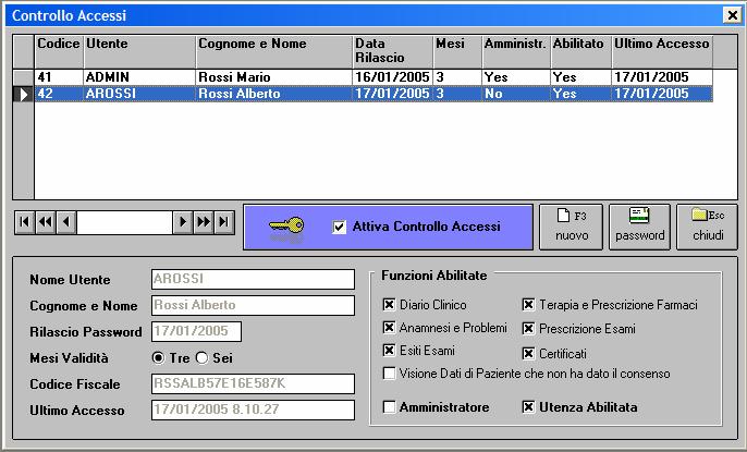 Alla richiesta di attivazione il programma richiede le credenziali di accesso dell utente: solo un utente con profilo di amministratore può attivare e disattivare la funzionalità di controllo accessi.