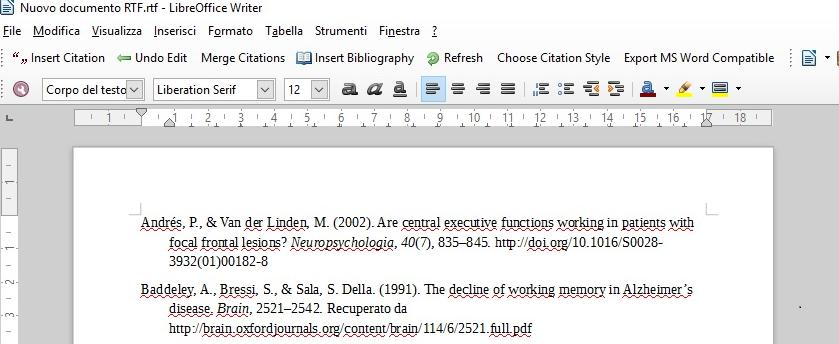 plug-in per MS Word, OpenOffice Dal menu Tools se si installano i plug-in per MS Word o OpenOffice si possono inserire direttamente i riferimenti bibliografici