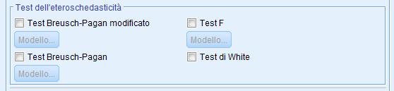 Test dell eteroschedasticità L eteroschedasticità delle varianze è il contrario dell omogeneità delle varianze Indica che le varianze non sono omogenee fra