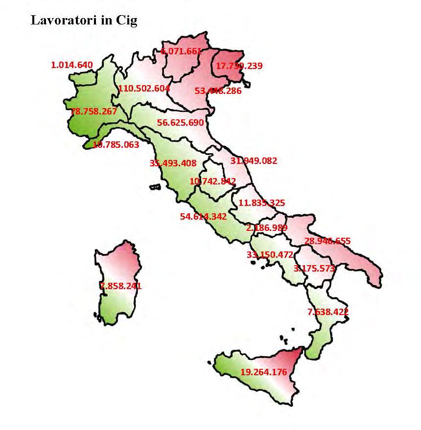 Ore di Cigo - Cigs - Cigd per Regione da Gennaio a Ore Autorizzate CIGO CIGS CIGD REGIONI Variaz.% Variaz.% Variaz.% PIEMONTE 28.768.355 18.336.344-36,26% 44.985.292 58.458.981 29,95% 6.437.222 1.962.