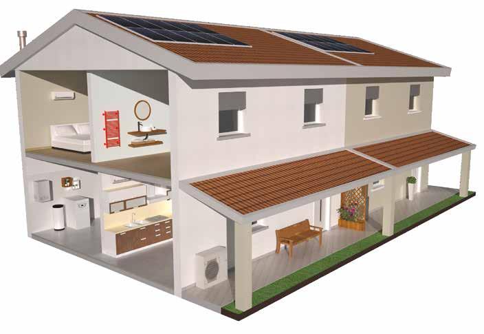 Soluzioni impiantistiche Casa a schiera in classe A Centrale termofrigorifera ibrida formata da pompa di calore splittata e caldaia a condensazione.