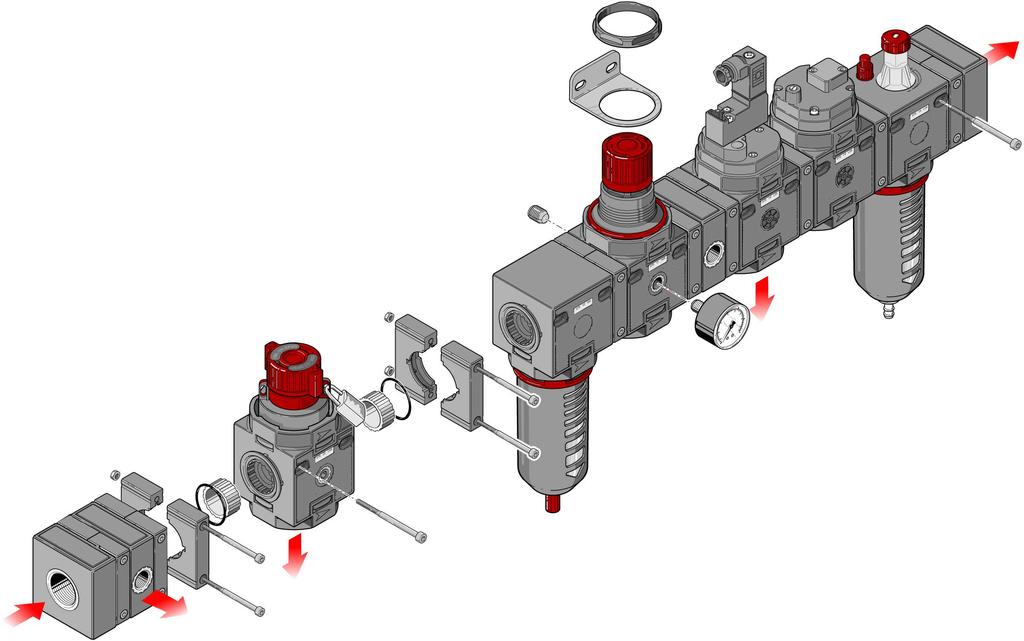 176 Lubricator Avviatore progressivo Slow start valve Valvola di sezionamento Shut-off valve Regolatore Regulator Serie