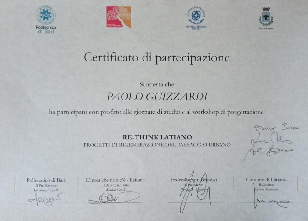 Certificato di partecipazione - Re-Think Latiano.