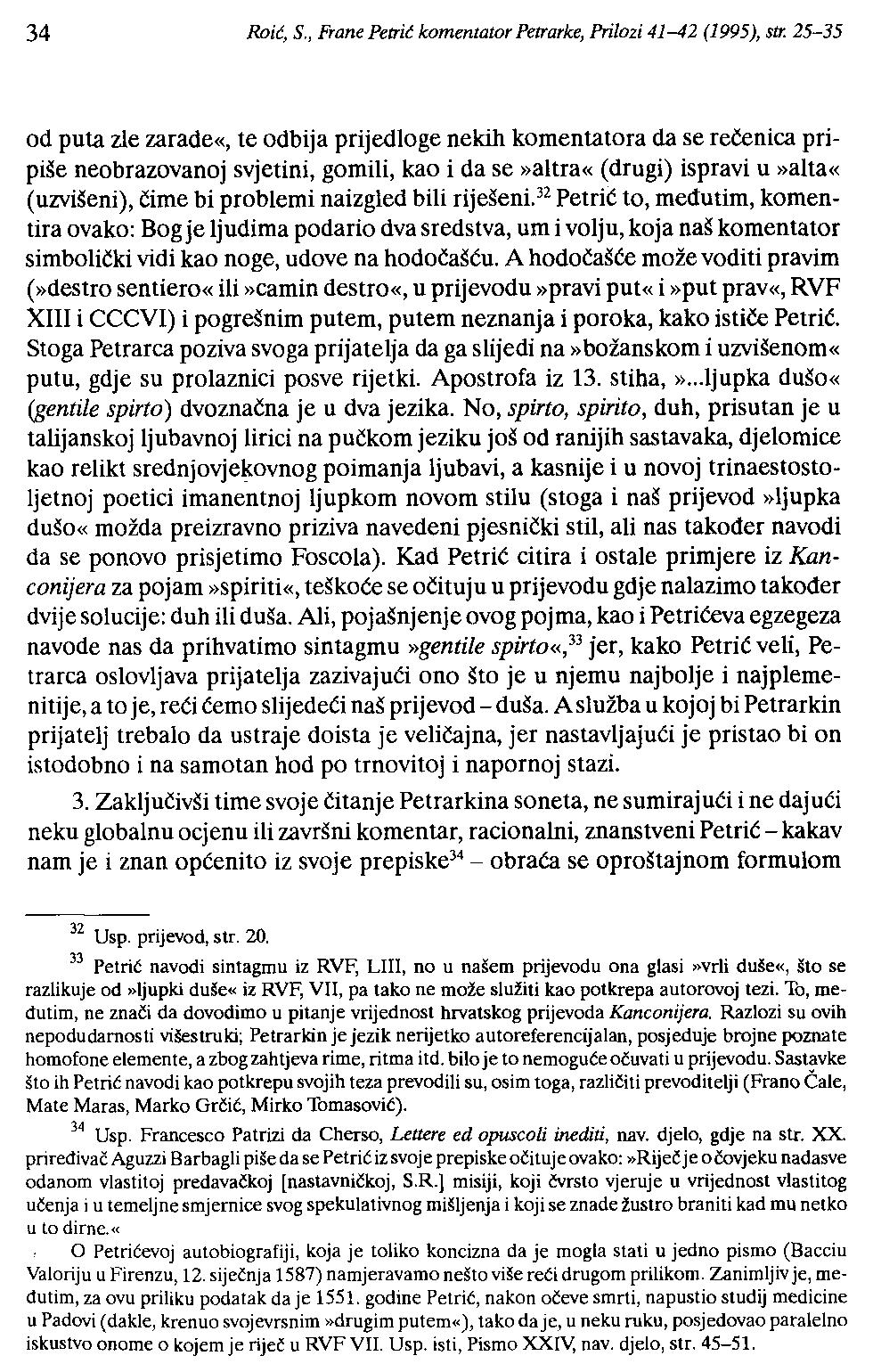 34 Roić, S., Frane Petrić komentator Petrarke, Prilozi 41-42 (1995), str.