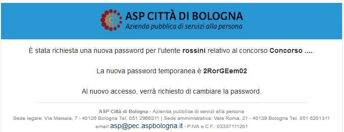 dandone comunicazione al candidato: La mail che contiene la nuova password provvisoria ha come mittente