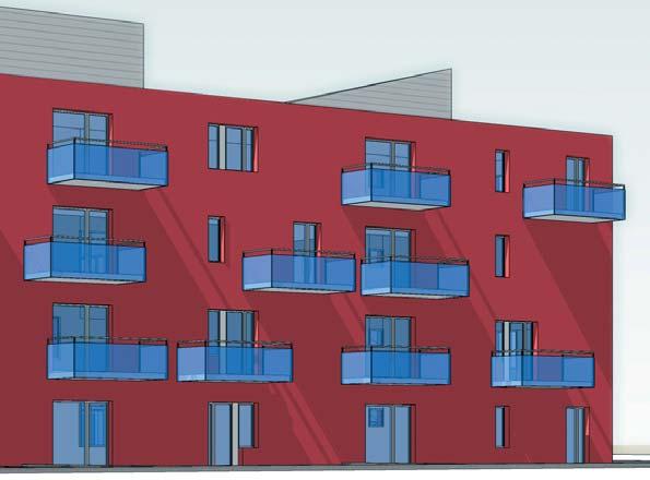 Gli appartamenti, 14 per piano e 56 in totale, sono costituiti da involucri abitativi prefabbricati - le unità base MABO - di forma rettangolare che misurano in pianta mt.