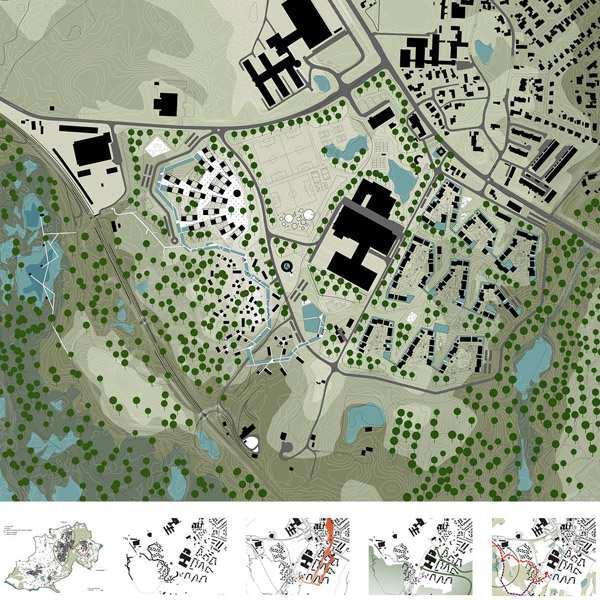 Masterplan dell area di progetto Il nuovo quartiere posto sul margine Sud di Blovstrød - distretto urbano a 30 km a Nord di Copenhagen - prende avvio dallo studio dei caratteri del luogo e dall