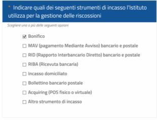 Si precisa che occorrerà selezionare esclusivamente gli strumenti di riscossione utilizzati e, per gli stessi, si dovrà indicare il relativo costo per singola operazione di incasso.