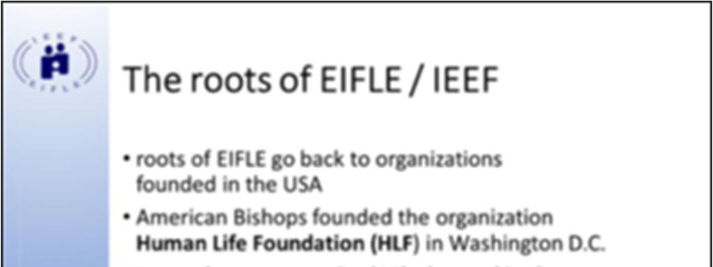 Le radici dell IEEF - le radici dell IEEF risalgono alle organizzazioni fondate negli USA - I vescovi americani hanno fondato l organizzazione