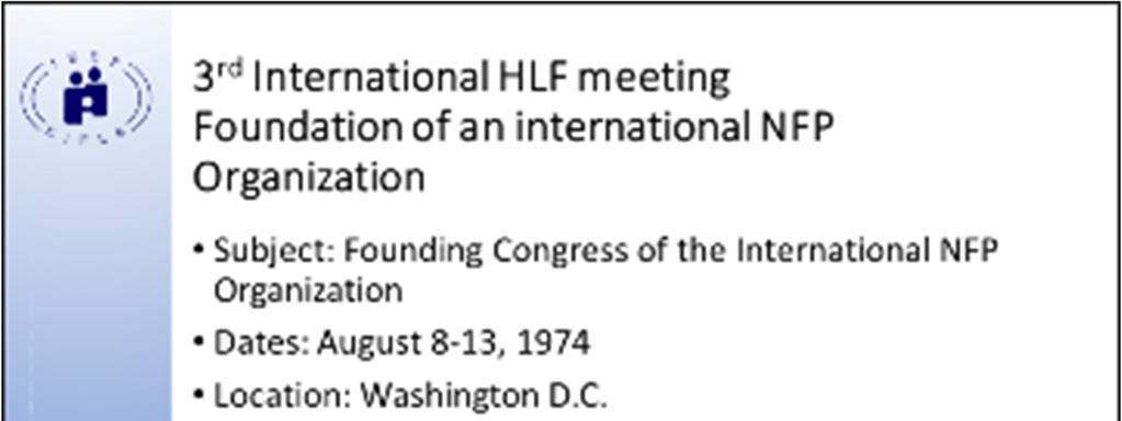 Terzo incontro internazionale HLF - Fondazione di un organizzazione RNF internazionale (1974) Partecipanti: tutti i continenti erano rappresentati al congresso: America del Nord, del Sud e Centrale,