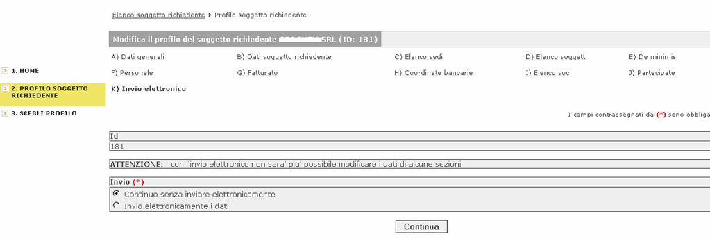 INVIO ELETTRONICO L ultima sezione consente all utente di inviare il