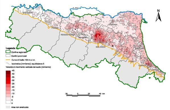 Figura 16: Carta delle velocità di movimento verticale del suolo nel