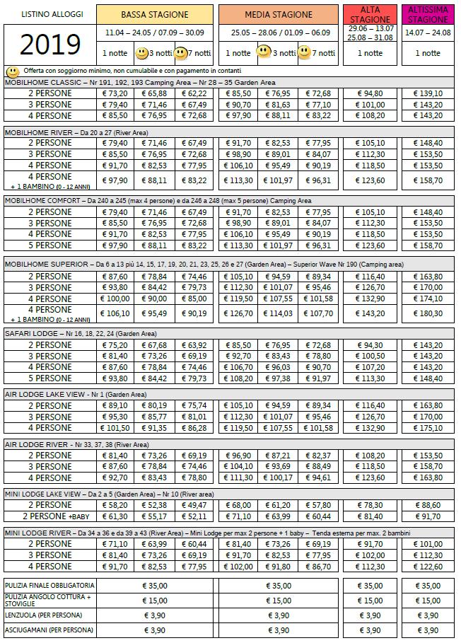 CONDIZIONI DI PRENOTAZIONE Deposito piazzola: 2 notti + 10,00 spese di prenotazione; deposito alloggio: 3 notti + 10,00 spese di prenotazione.