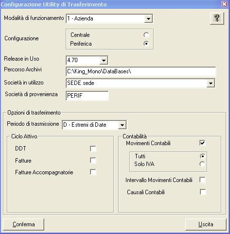 4 Manuale Operativo 1.1.1.1 Lato periferica Dopo aver scelto la modalità di funzionamento (azienda), scegliere la configurazione Periferica per indicare che si sta lavorando sulla filiale.