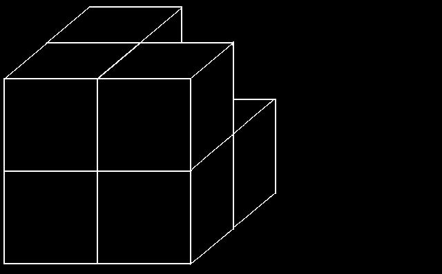 RSA0026 Considerando che la figura proposta è formata da tanti cubi più piccoli individuare il loro numero. a) 2 3 1. b) 3 3-2. c) 2 x 2. d) 2 2-2.