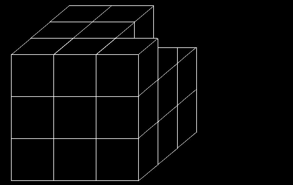 RSA0102 Qual è il numero dei cubi che formano la seguente figura geometrica? a) 2 2-1. b) 2 3-2. c) 3 3-2. d) 3 3-1.