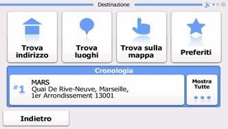 Menu Destinazione Nel menu Navigazione toccare opzioni:.