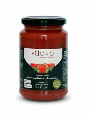 ARRABBIATA POMODORO e BASILICO O L I V E e CAPPERI PEPERONI SICILIANA Il sugo al pomodoro e basilico Adoro nasce dalla selezione di pomodorini ciliegini siciliani e basilico profumato, che si