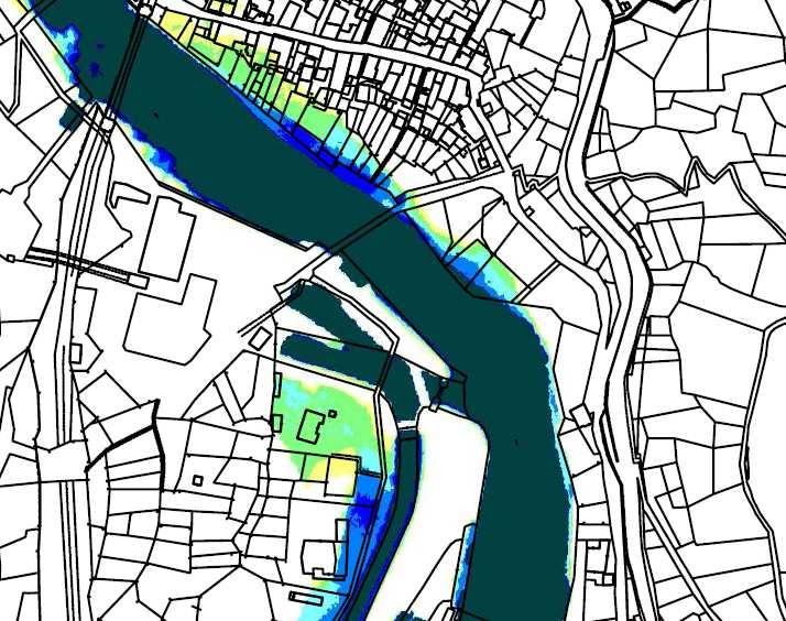 Per l elaborazione della carta, si è impiegata la quota del pelo d acqua (P.L. espresso come quota in m s.l.m. quinta colonna) della piena duecentennale per le sezioni interessanti il territorio di Montjovet (sopra riportate).