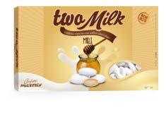 TWO MILK Confezioni da 1 kg TWO MILK LATTE MOU Un anima di cioccolato bianco avvolta da un secondo strato di cioccolato bianco al gusto di latte e mou ricoperta da un sottile strato di zucchero.