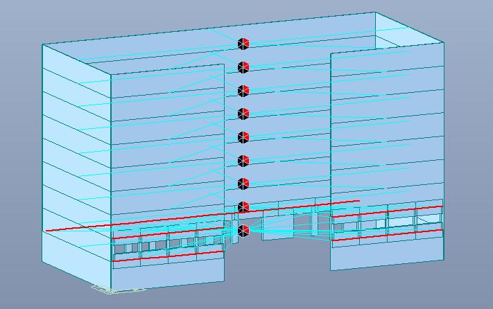 MODELLO FEM Figura 16 - Spettro di risposta definito in accordo con NTC18 L edificio è stato modellato con il software MidasGen utilizzando elementi beam per la rappresentazione delle pareti
