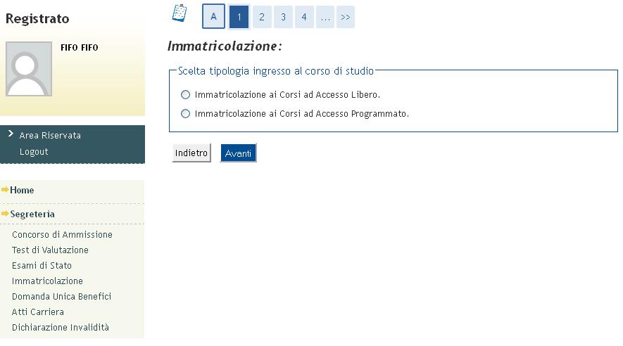 1.3 Apparirà una check list. Cliccare sul tasto Immatricolazione in fondo alla pagina. 1.