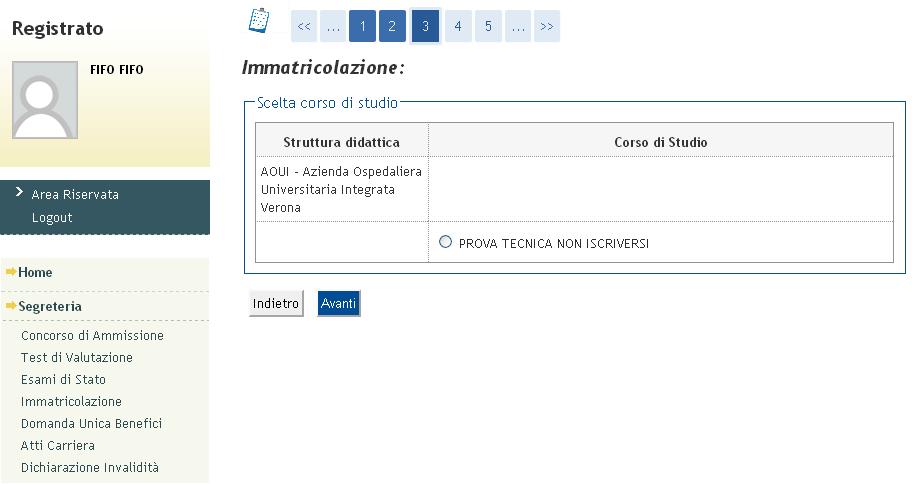 1.6 Selezionare l opzione Corso di Dottorato e cliccare Avanti per proseguire. 1.