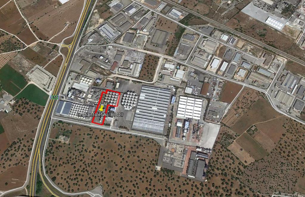 Pag 9 Figura 2 - Particolare impianto Ital Bi Oil (fonte Google Earth) L area è individuabile