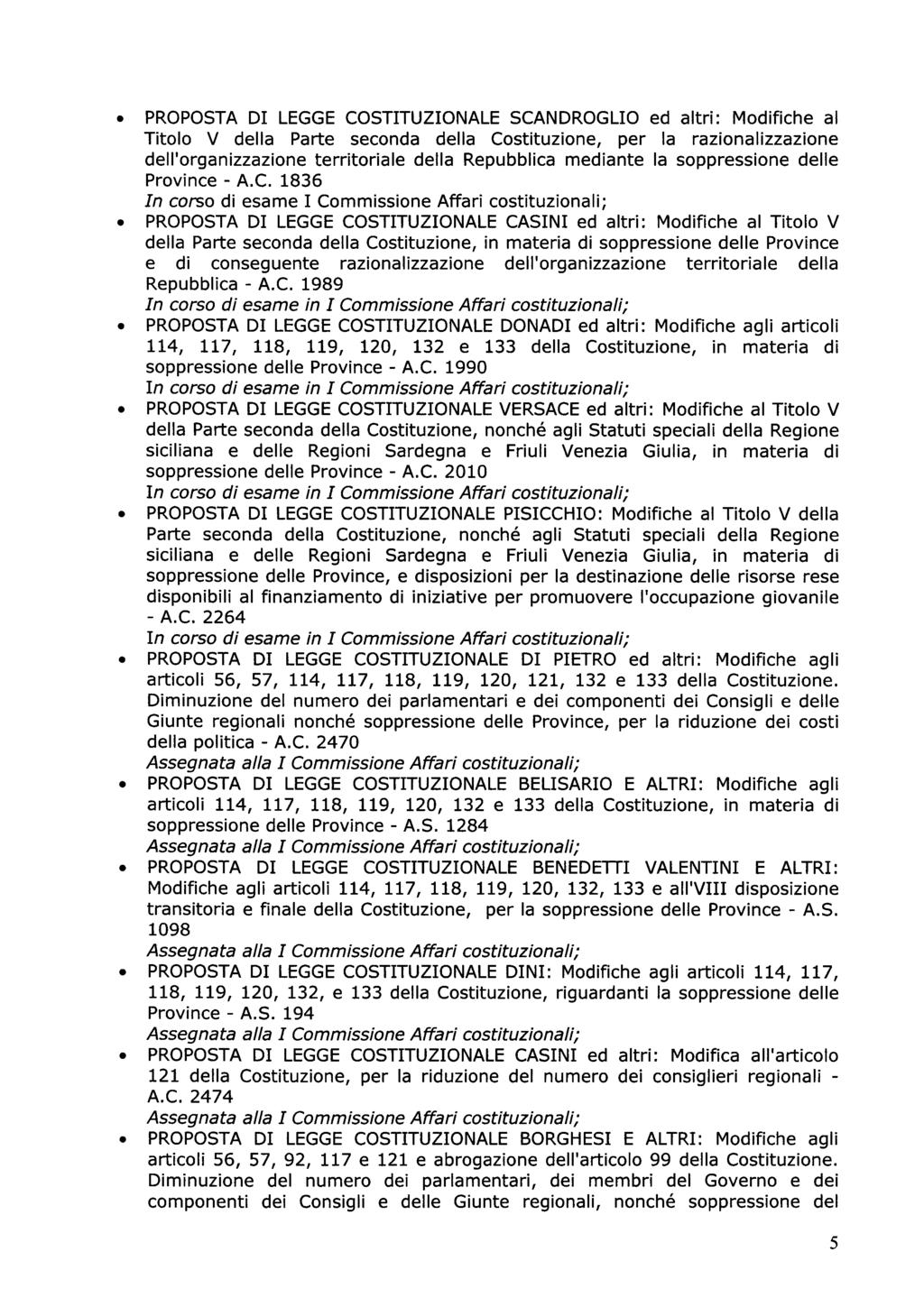 PROPOSTA DI LEGGE COSTITUZIONALE SCANDROGLIO ed altri : Modifiche al Titolo V della Parte seconda della Costituzione, per la razionalizzazione dell'organizzazione territoriale della Repubblica