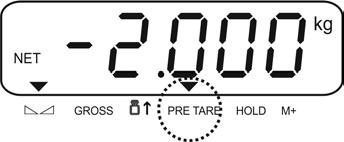 Per inserimento numerico vedi il cap. 2.1.1. Il peso inserito verrà salvato come peso di tara e visualizzato con segno di valore negativo. L indice è acceso sopra il simbolo PRE-TARE.
