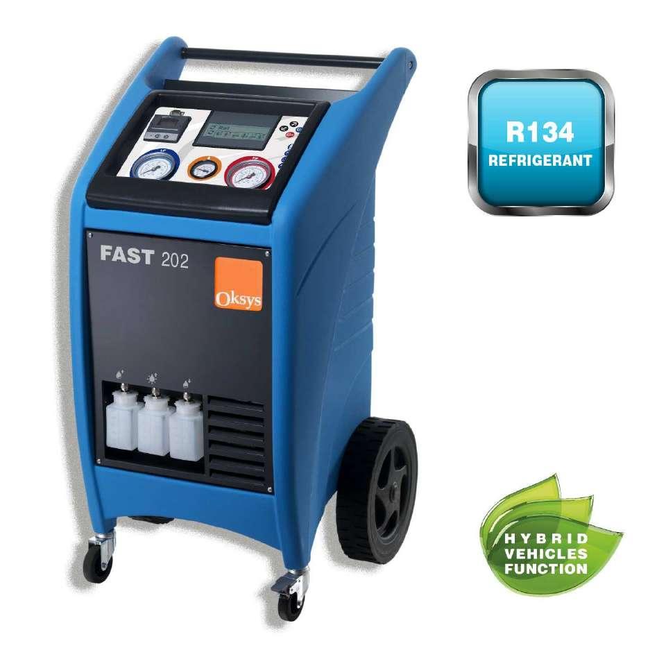 FAST200 / FAST202 FKF200 / FKF202 - Stazione completamente automatica gas per R134a Funzionalità avanzate con nuova scheda elettronic e Grande Display Grafico con Icone Ciclo completamente Automatico