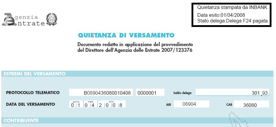 questa icona significa che la Banca ha inviato la tradizionale quietanza cartacea; E