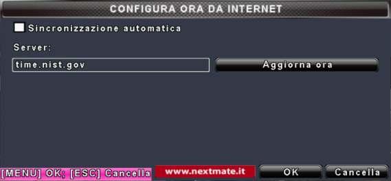 In caso di attivazione inserire la data e l orario di inizio e fine. 4-8.2.3 Configura ora da internet Sincronizza la data e l ora direttamente da Internet attraverso siti specializzati.