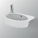 Lavabo 50x36 cm per installazione a semincasso con foro laterale aperto, profondità ridotta a soli 36 cm.