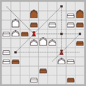In fig. 5 vediamo un esempio di visuali incrociate, su un tavoliere con molti pezzi già giocati fig. 5 8. I distretti Tutti i pezzi connessi orizzontalmente o verticalmente costituiscono un distretto.