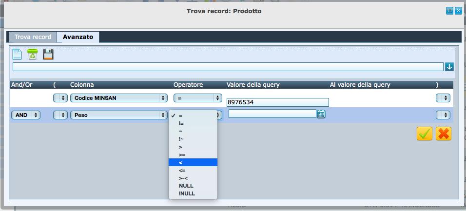 Nuova riga La Ricerca Avanzata Salva la ricerca Campo della Maschera Operatori Logici La ricerca avanzato è uno strumento molto utile che permette di costruire una vera e propria interrogazione a più
