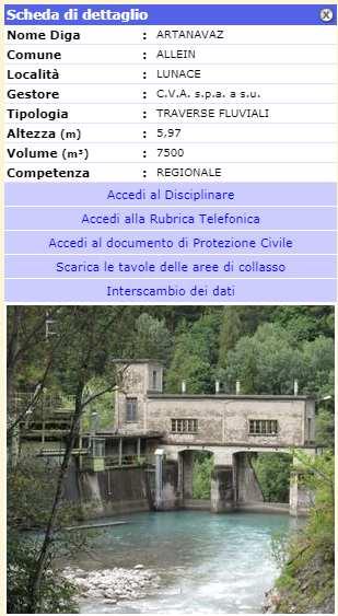 Fig. 13 Selezione di una diga: da cartografia o da menu a tendina Filtra dati per Diga Nella schermata di destra, sotto la Legenda, compare la Scheda di dettaglio (Fig.