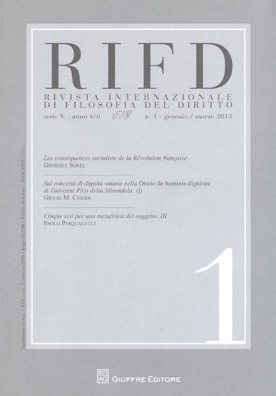 Argomenti generali Rivista internazionale di filosofia del diritto Posseduto dal 2013 È l'unica rivista italiana e una delle più antiche e note sul piano internazionale, dedicata alla filosofia del