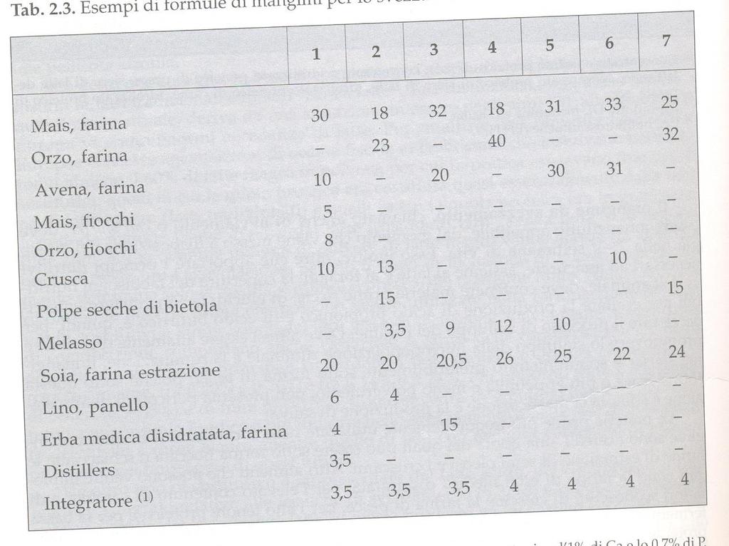 ESEMPIO DI FORMULE DI MANGIMI PER LO SVEZZAMENTO Formula 1 (adatta per le prime settimane di