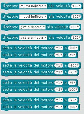 Curva larga destra indietro Il principio di funzionamento del programma è il seguente: il robot controlla, tramite il sensore ad infrarossi presente sulla scheda, se è premuto un tasto del