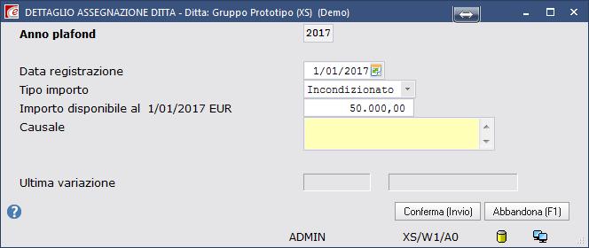 Assegnazione plafond ditta Indicare l anno