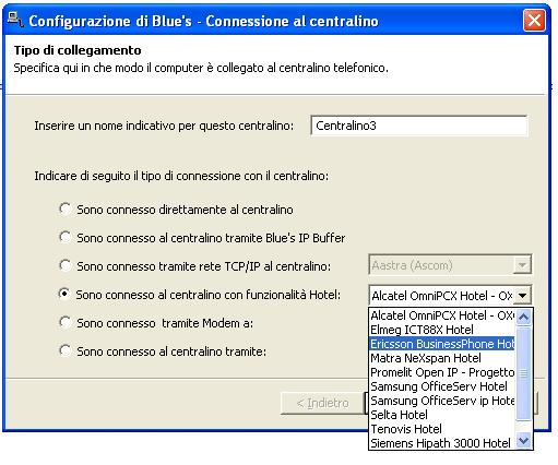 3 Configurare la connessione con il Centralino 1) All avvio del Blue s Hotel Pro, se non si avvia automaticamente, lanciare la Configurazione della Connessione al centralino dal gruppo di programmi