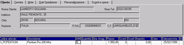 H_PCPENTIUM, il listino associato al cliente LAMBERTI: 4. Modifichiamo il valore relativo al campo Prezzo di Vendita, inserire la Data di Variazione del listino e confermare l operazione.