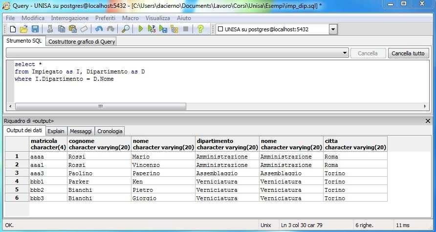 From Where Group By Having Select Order By Nomi ambigui select nome from Impiegato, Dipartimento select Impiegato.nome from Impiegato, Dipartimento select I.nome, D.